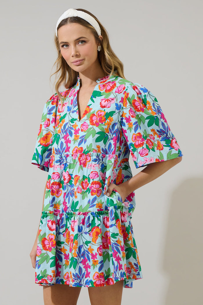Orlena Floral Dixie Split Neck Shift Dress
