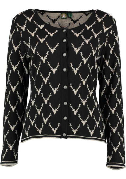OS Trachten Women's Cardigan — Antler Knit - black