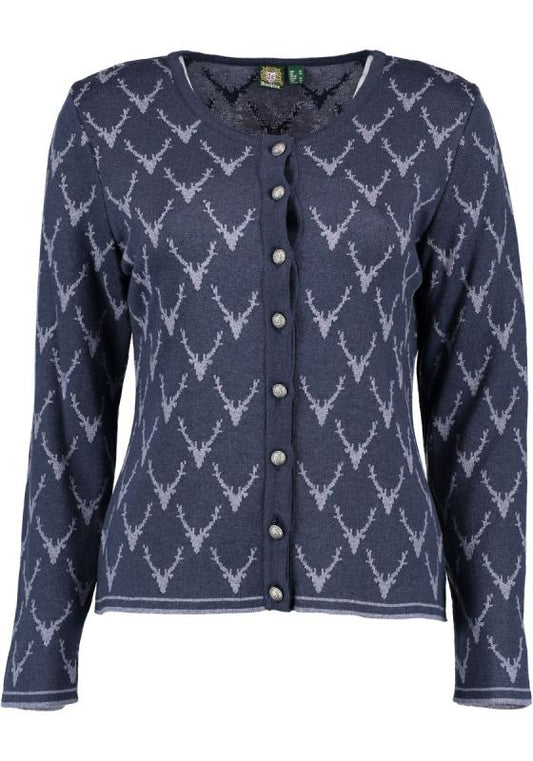 OS Trachten Women's Cardigan — Antler Knit - navy