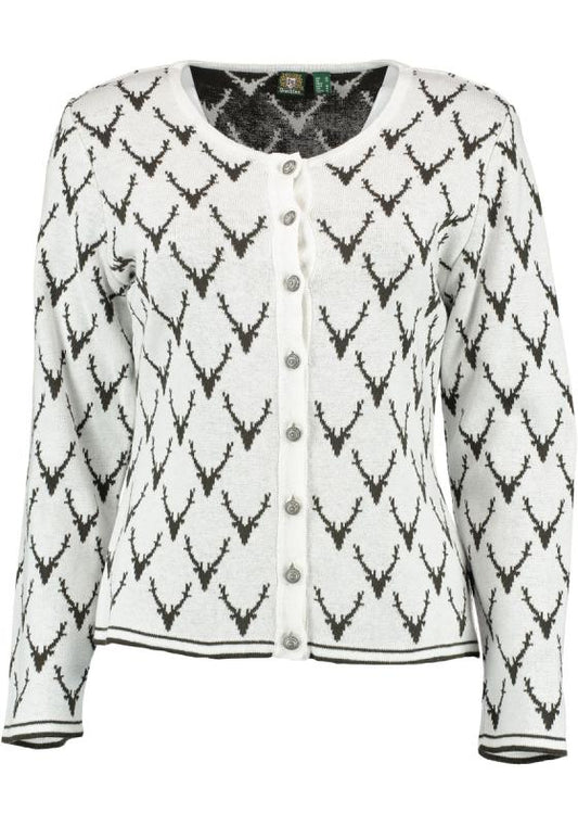 OS Trachten Women's Cardigan — Antler Knit - white/green