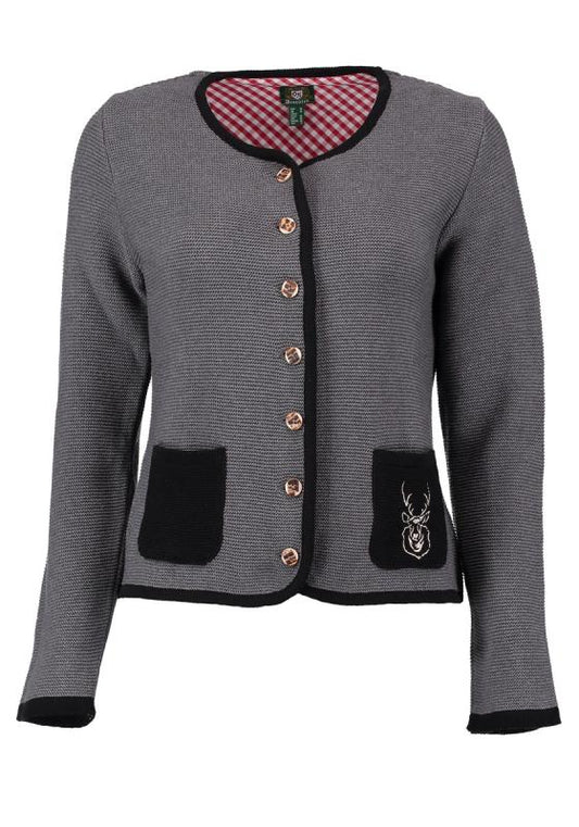 OS Trachten Women's Cardigan — Traditional Deer Embroidery- anthracite