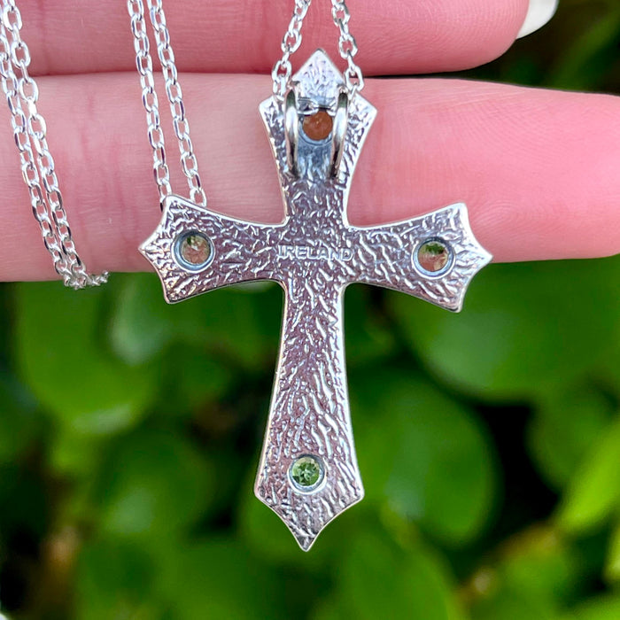 Oxidised Celtic Cross with Peridot
