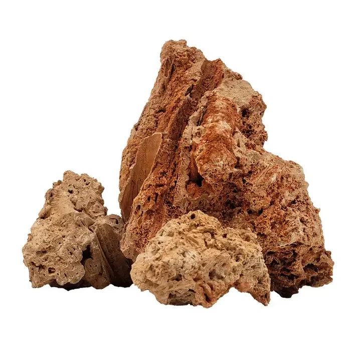 Paleorock stone featuring brown porous rock formations with rough textured surfaces and natural irregular shapes