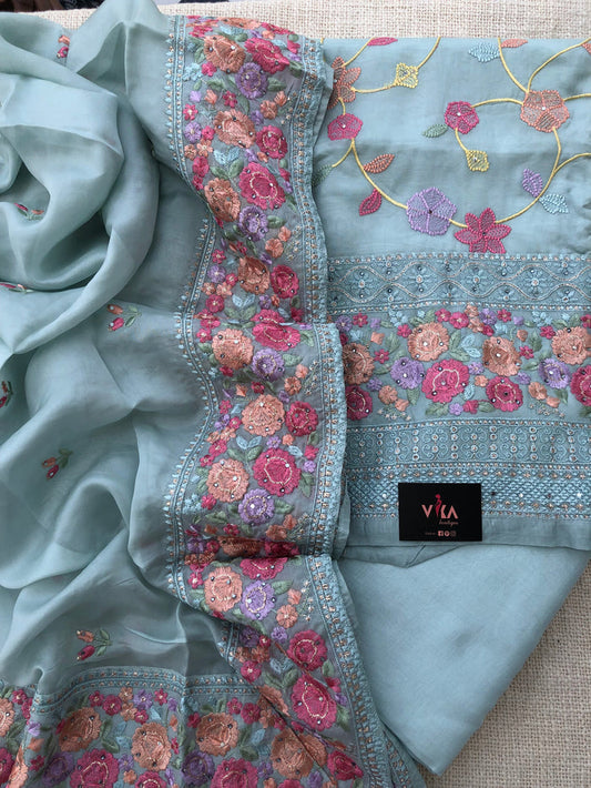 Partywear emb organza salwar material