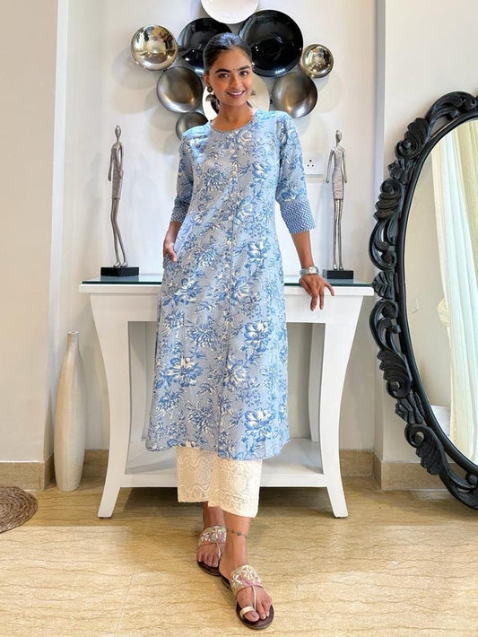 Pastel Blue Fancy A-line Kurta