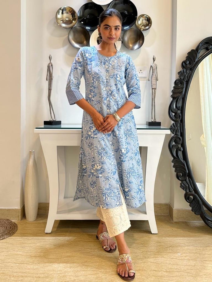 Pastel Blue Fancy A-line Kurta