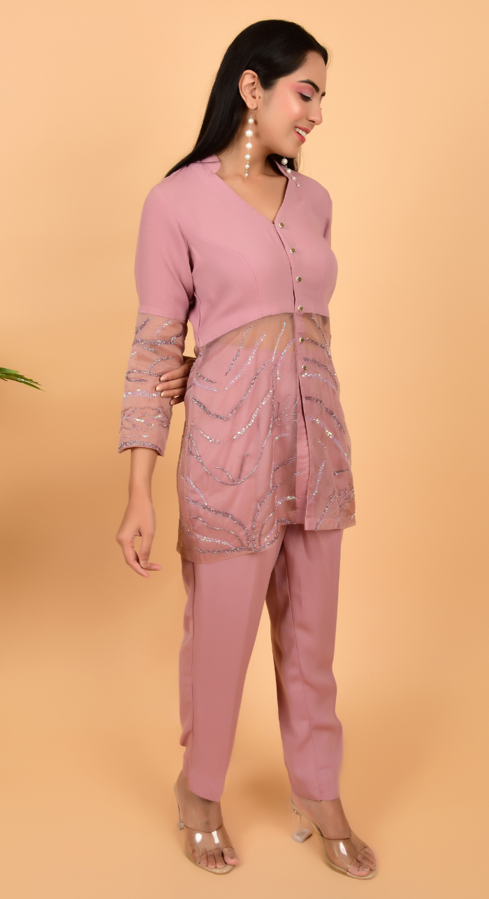 Peach Co-Ords With Hand Work