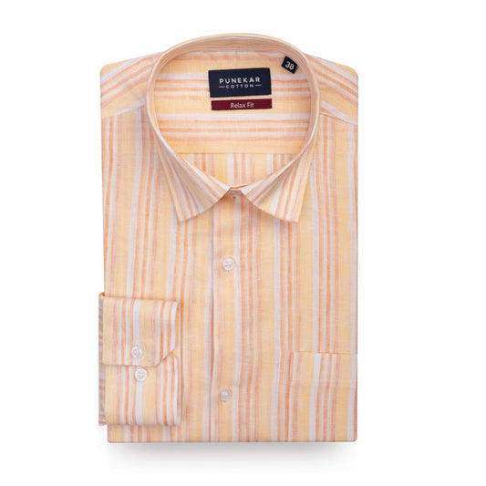 Peach Orange Striped Blend Cotton Shirt for Men - Punekar Cotton