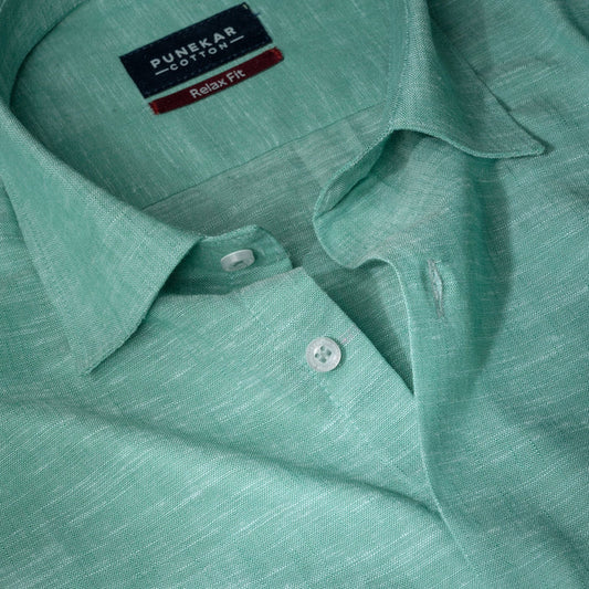 Peacock Color Classic Lyocell Linen Feel Shirt For Men - Punekar Cotton