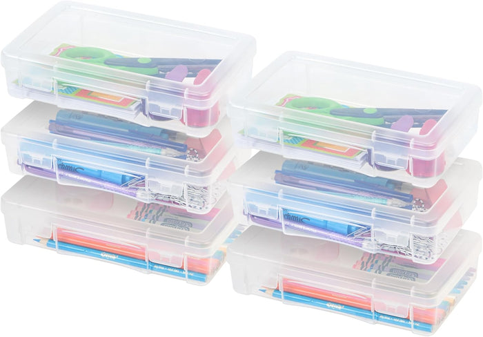 Pencil Case Plastic Pouch Box Storage Organizer for Beads, Pens, and Art Supplies, 6-Pack - IRIS USA