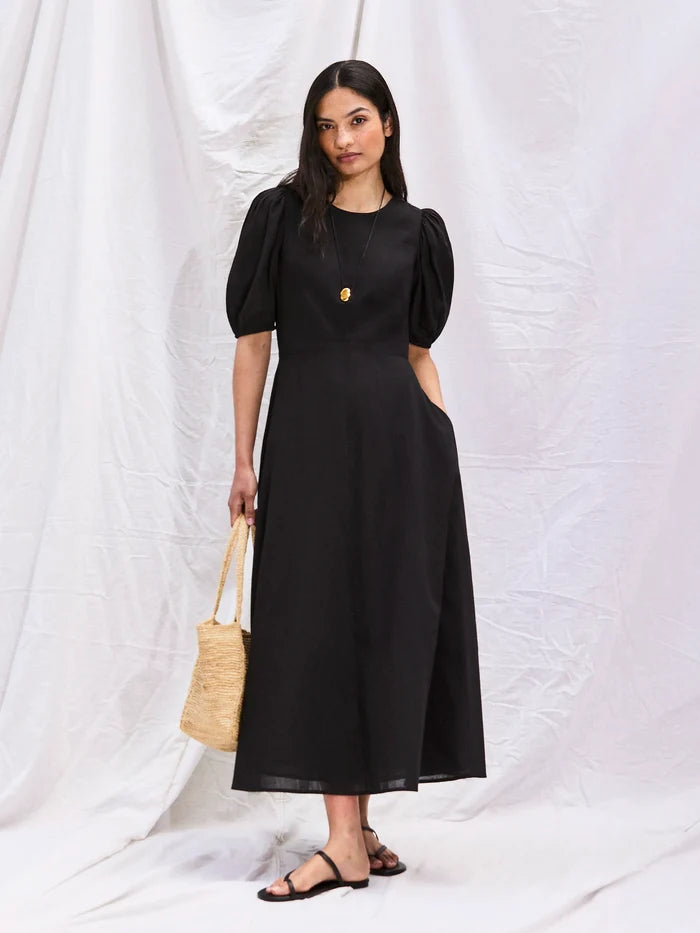 Black Cotton Voile Seam Waist Dress