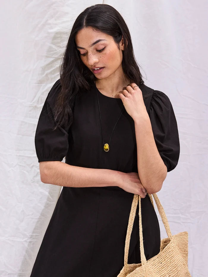 Black Cotton Voile Seam Waist Dress