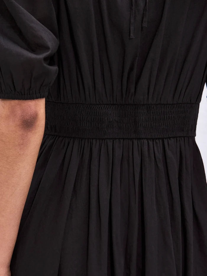 Black Cotton Voile Seam Waist Dress