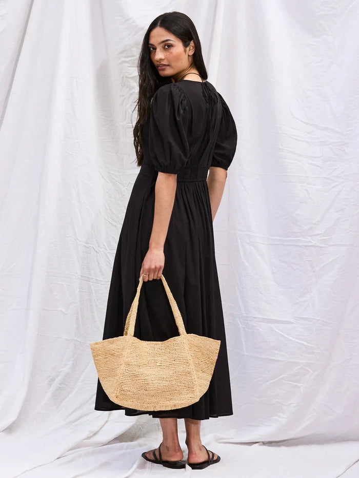 Black Cotton Voile Seam Waist Dress