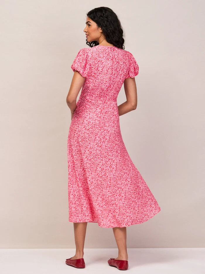 Pink Ditsy Floral Puff Sleeve Dress