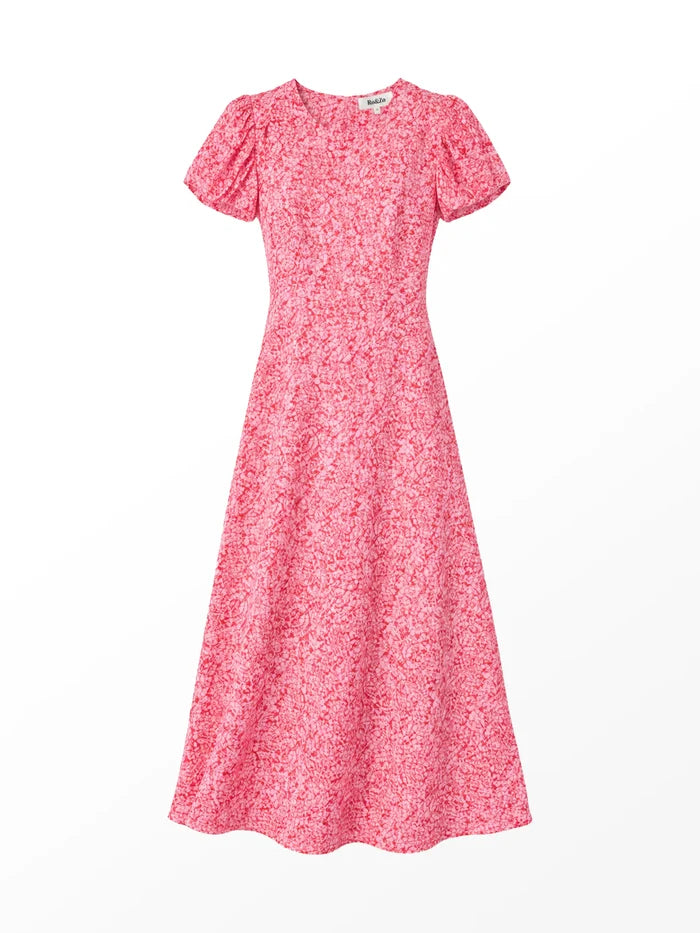 Pink Ditsy Floral Puff Sleeve Dress