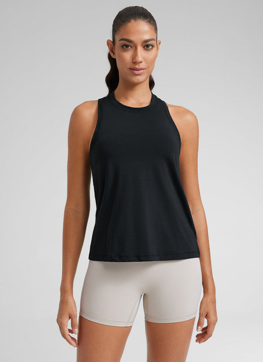 CRZYOGA Women's Pima Cotton High Neck Workout Tank Racerback Black