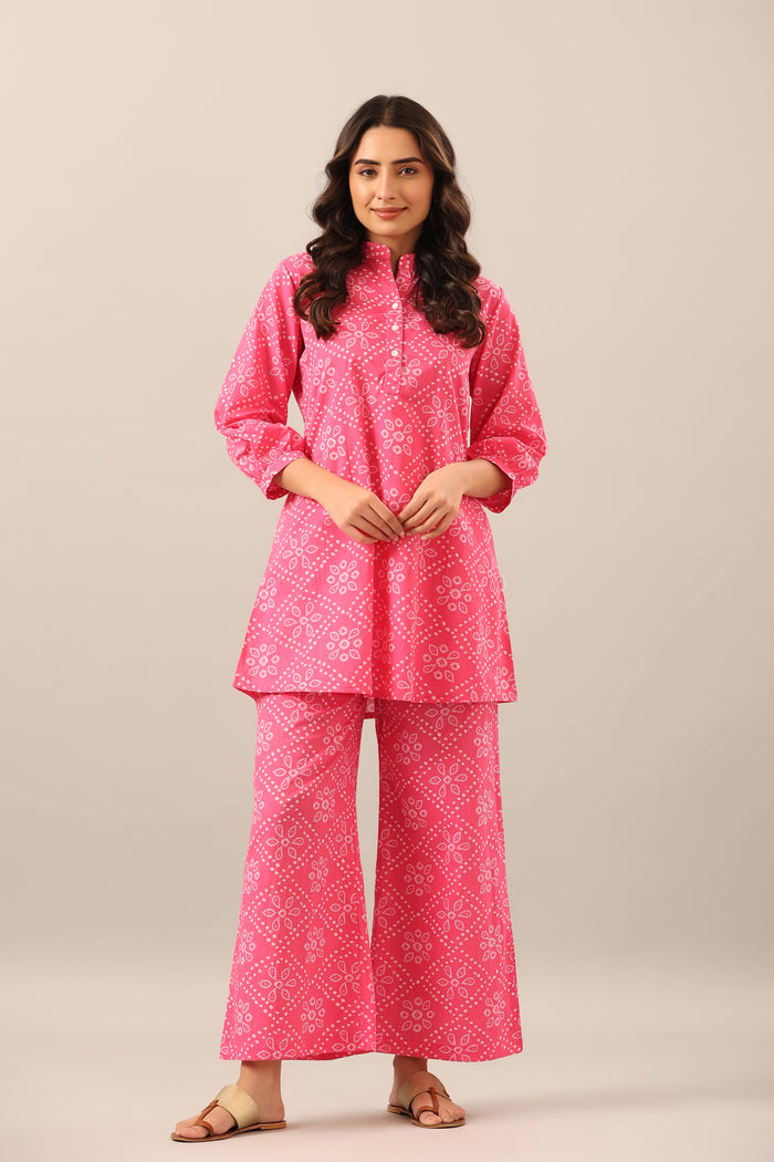 Pink bandhani Cotton Co-ord Lounge Set