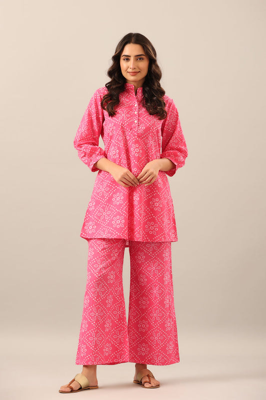 Pink bandhani Cotton Co-ord Lounge Set