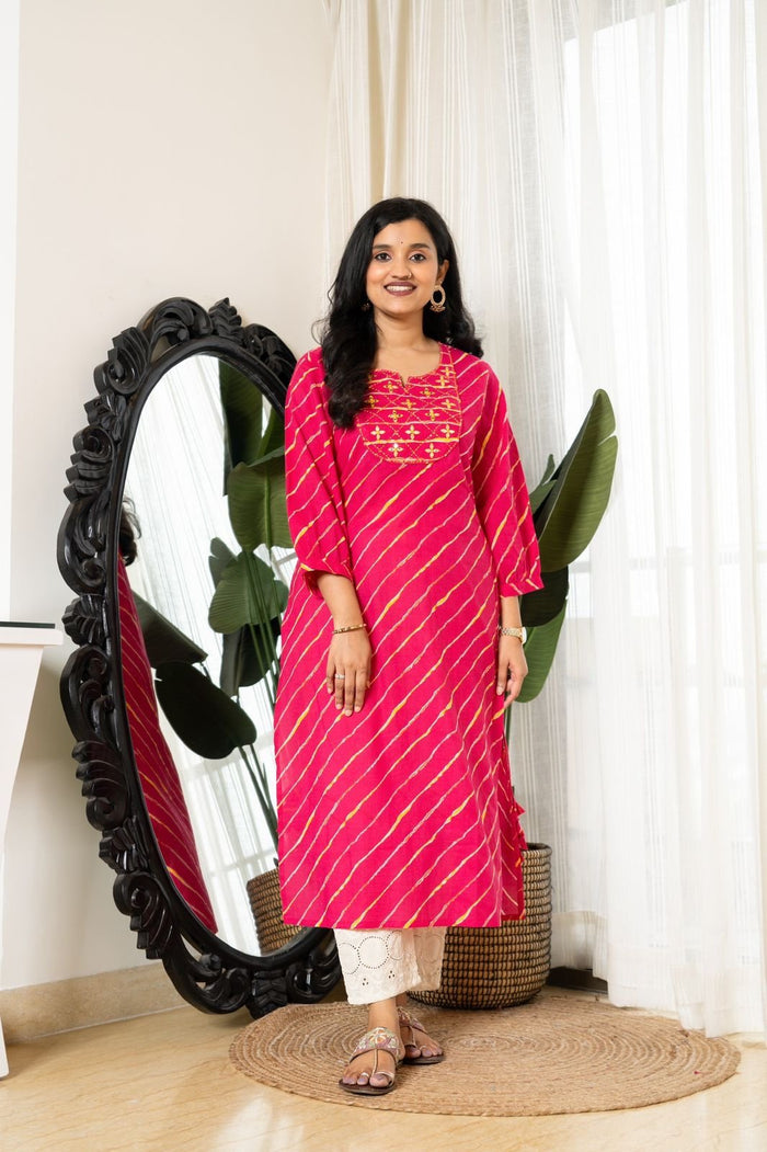 Pink Leheriya Cotton Kurti