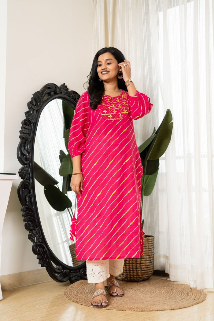 Pink Leheriya Cotton Kurti