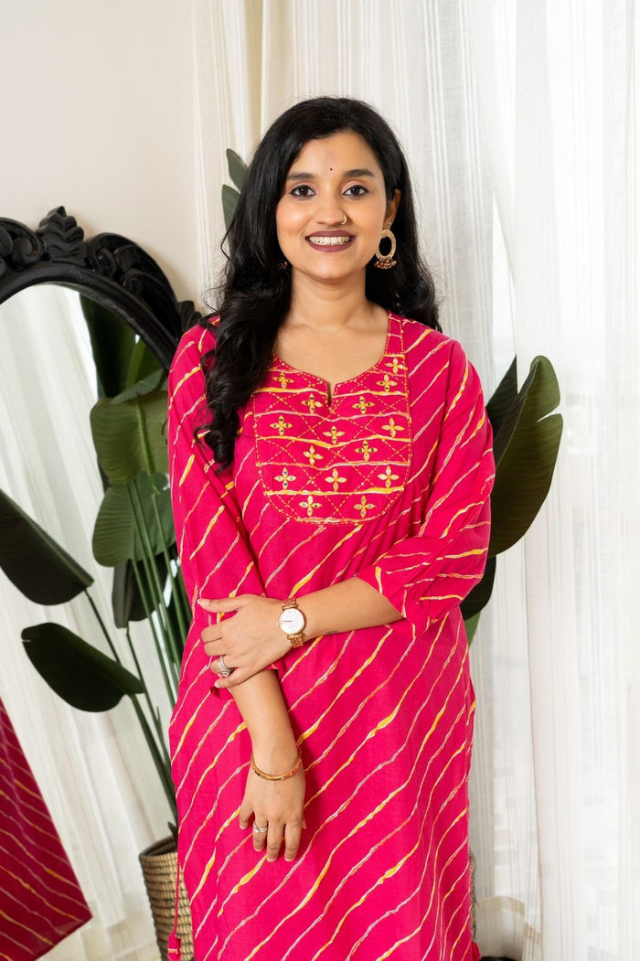 Pink Leheriya Cotton Kurti