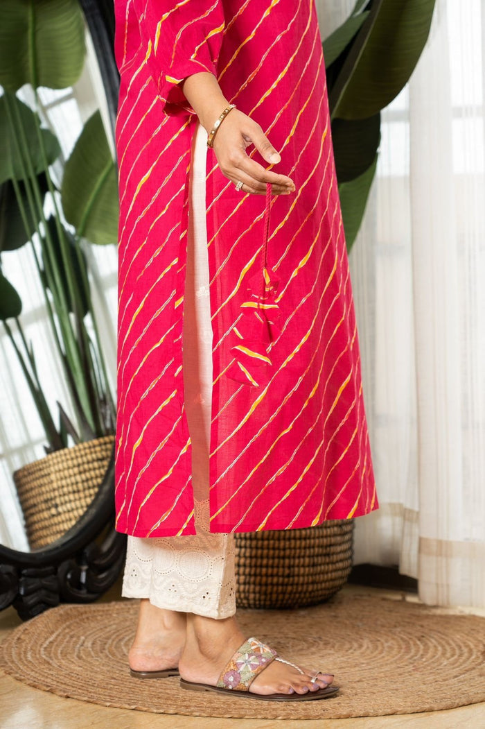 Pink Leheriya Cotton Kurti