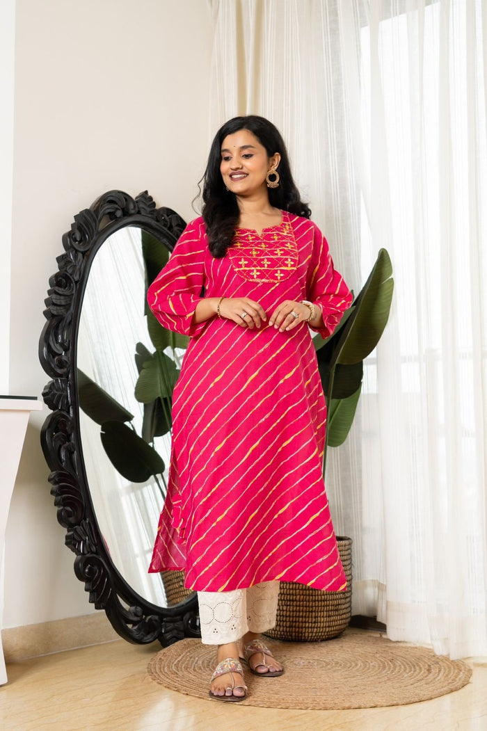 Pink Leheriya Cotton Kurti