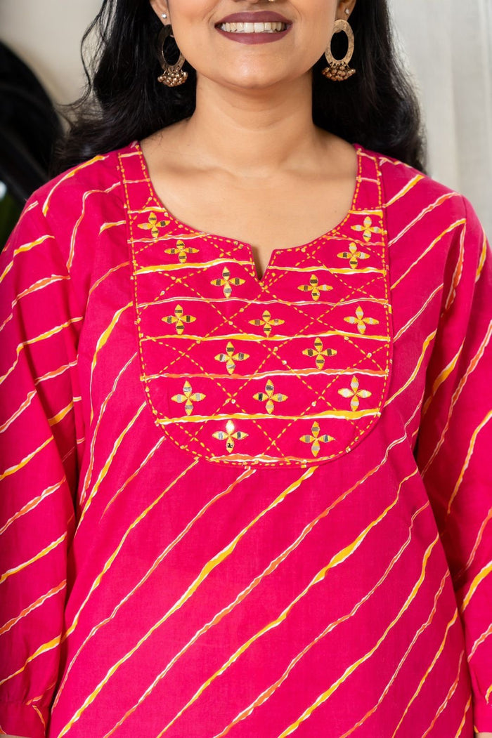 Pink Leheriya Cotton Kurti