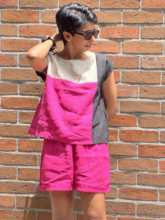 Pink linen shorts
