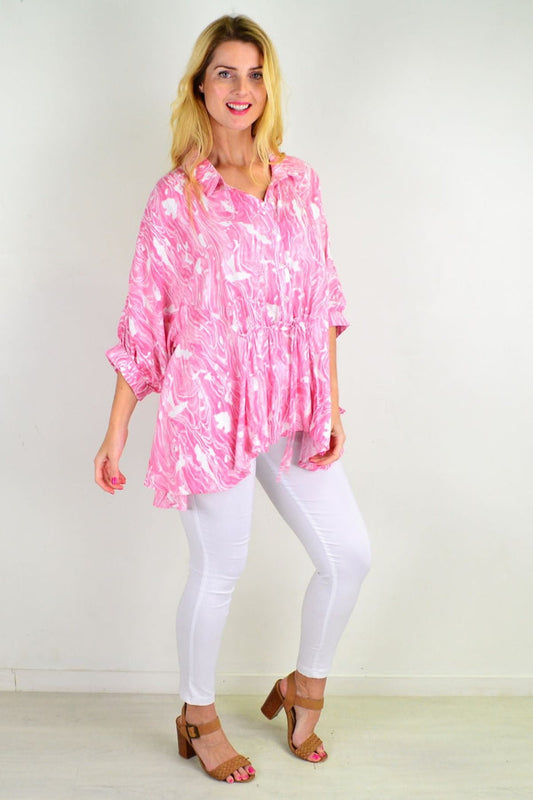 Pink River relaxed fit tunic blouse from Hourglass, featuring a flowing design with long sleeves and a casual, comfortable fit.