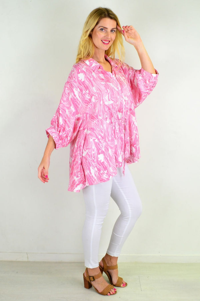 Pink River Relaxed Fit Tunic Blouse by Hourglass, shown in a relaxed fit design with soft fabric and casual style.