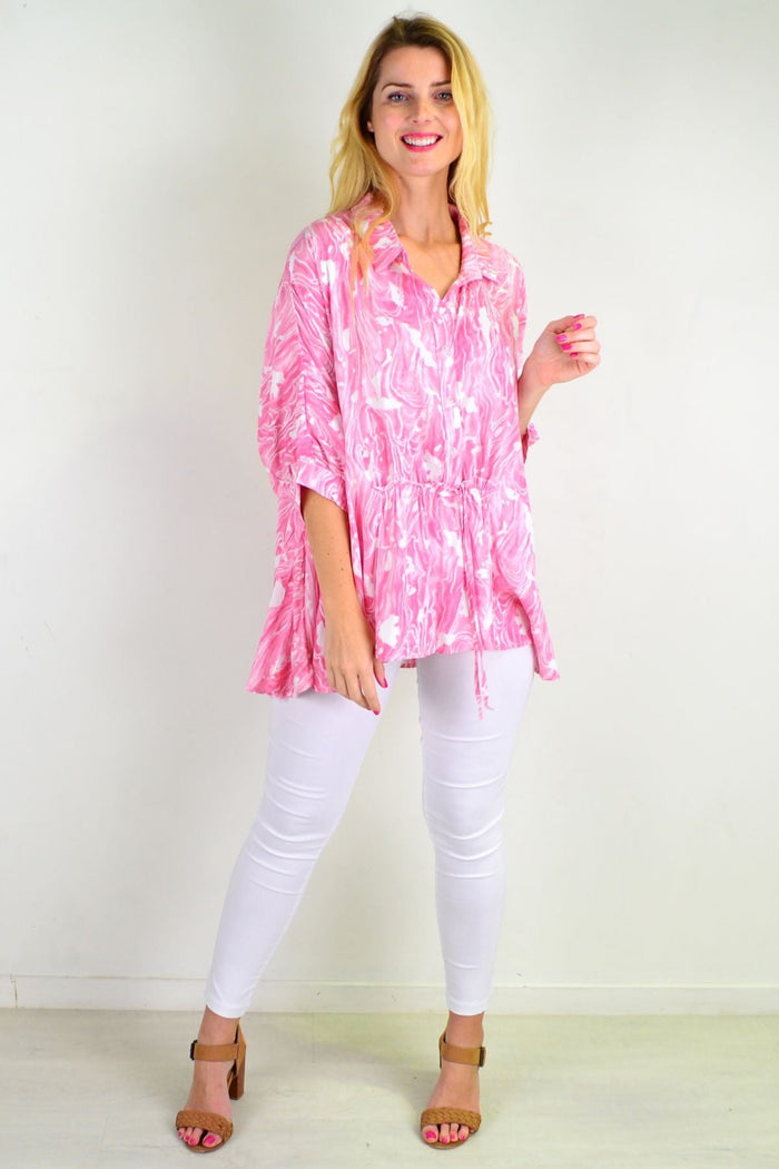 Pink and white relaxed fit tunic blouse for women by Hourglass, featuring a comfortable, casual design perfect for everyday wear.