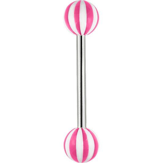 14g Striped Tongue Bar Pink Surgical Steel / Pink Barbell
