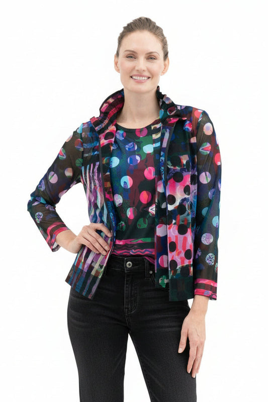 Polka Dot & Stripe Print Mesh Jacket With Coordinating Tank - 31436