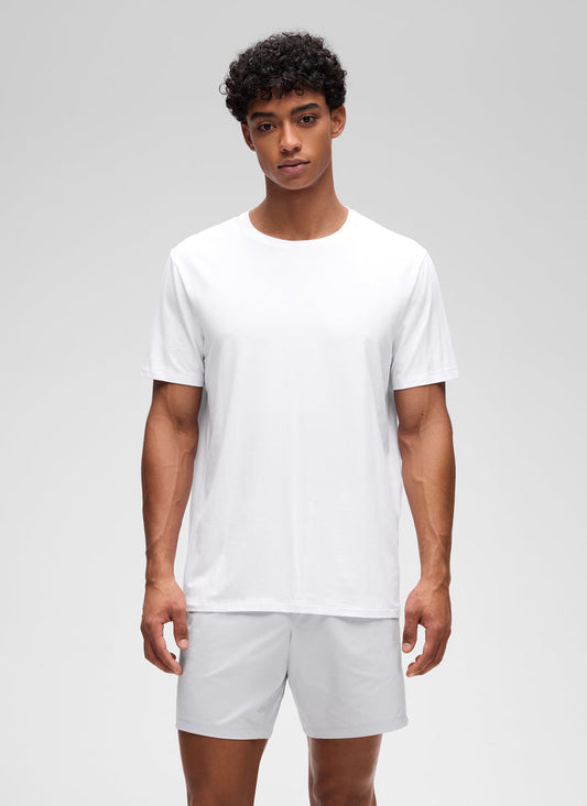 CRZ YOGA Men's Casual Classic Fit Shirts Pima Cotton Short Sleeves White