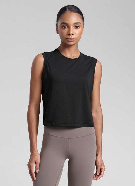 CRZ YOGA Women Workout Casual Poly Cotton-Blend Muscle Tank Quick Dry Black