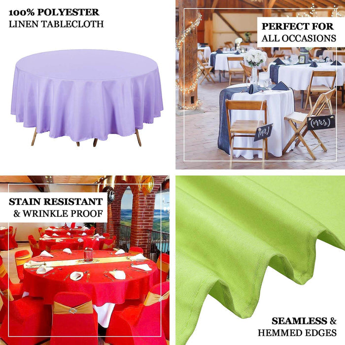 Purple linen tablecloth, 100% polyester, stain resistant and wrinkle-proof.