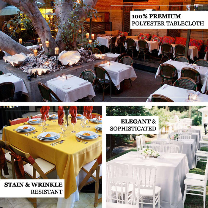 100% premium polyester tablecloth, stain and wrinkle resistant, elegant and sophisticated.