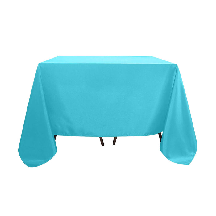 Turquoise tablecloth on a table in a studio-style isolation shot