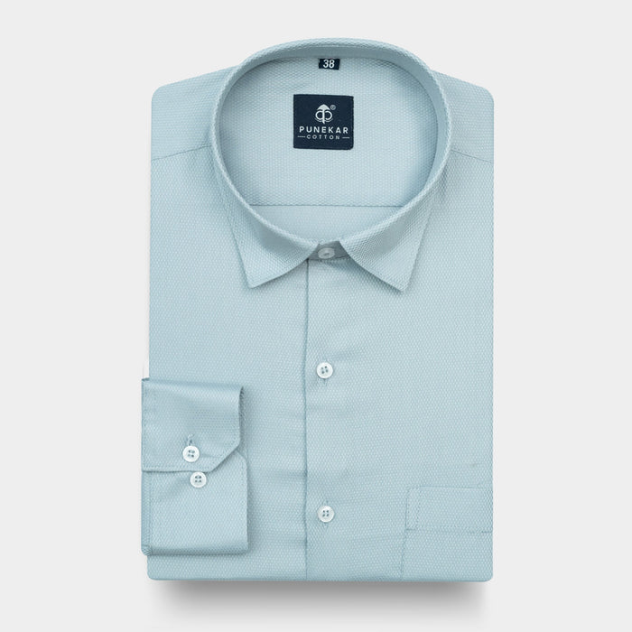 Powder Blue MattMini Textured Cotton Tencel Shirt For Men - Punekar Cotton