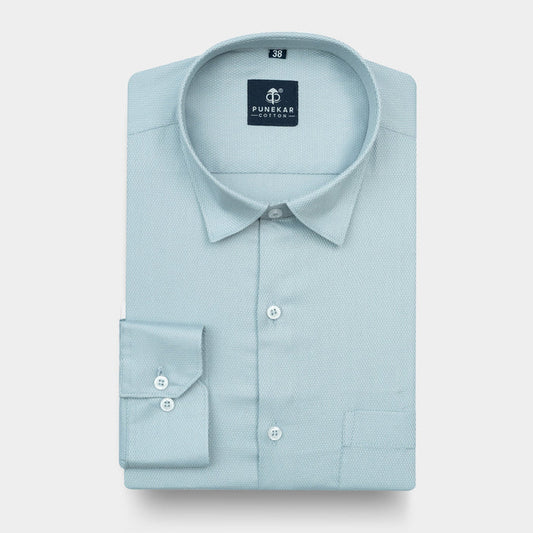 Powder Blue MattMini Textured Cotton Tencel Shirt For Men - Punekar Cotton
