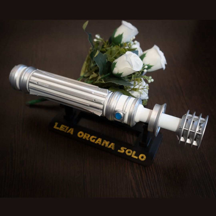 Princess Leia lightsaber bouquet holder in white and chrome for weddings