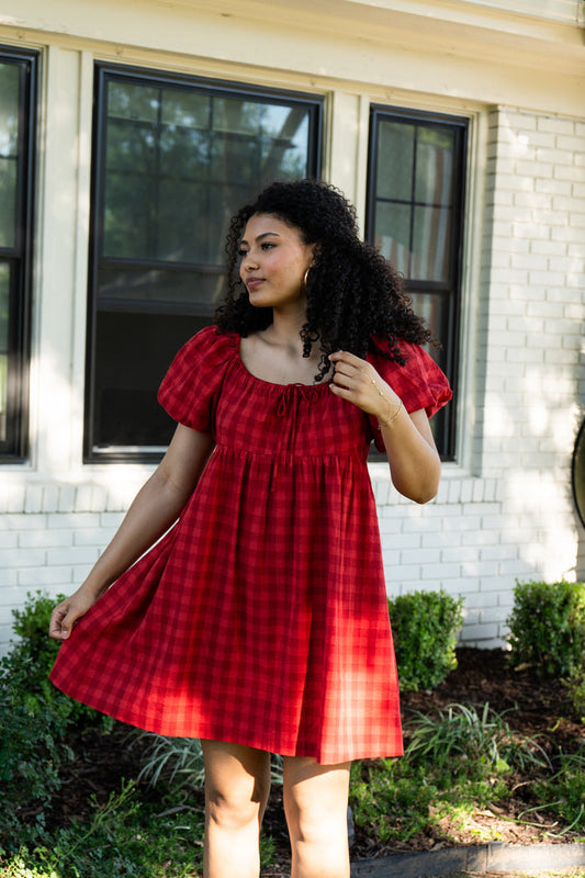 Puff Sleeve Gingham Mini Dress