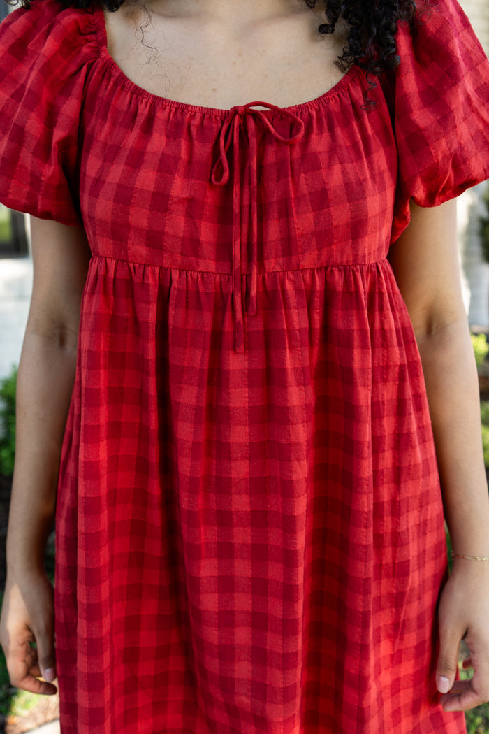 Puff Sleeve Gingham Mini Dress