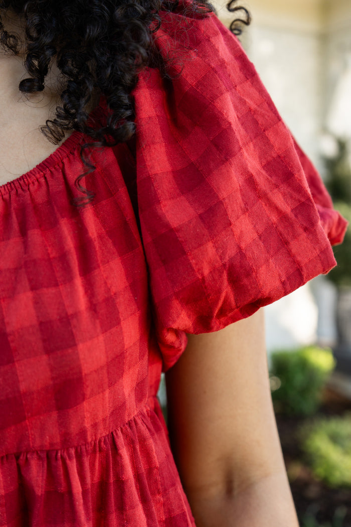 Puff Sleeve Gingham Mini Dress