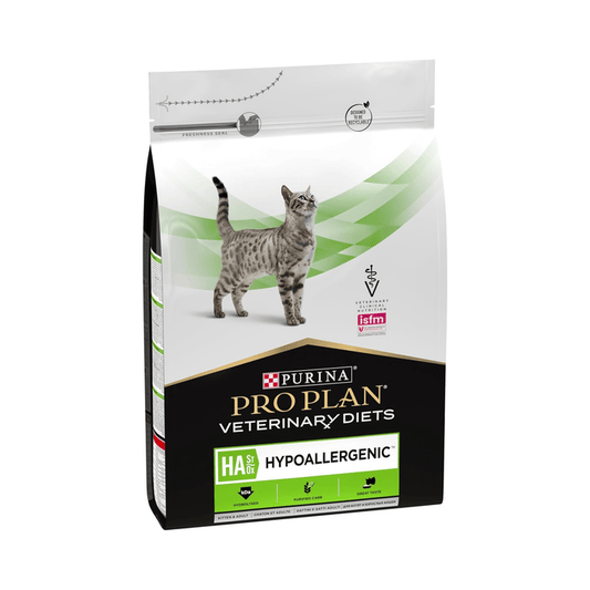 Purina Pro Plan Veterinary Diets HA Hypoallergenic Dry Cat Food on white background