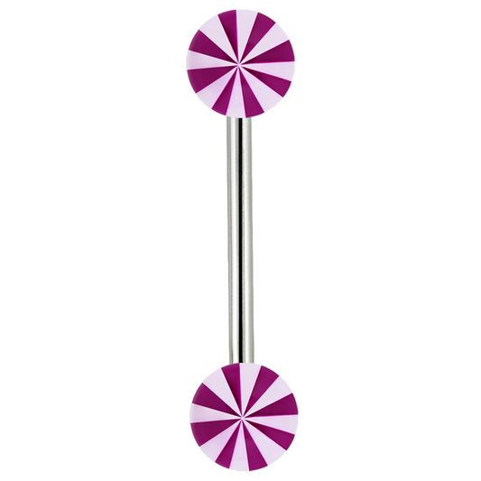 14g Striped Tongue Bar Purple Surgical Steel / Purple Barbell