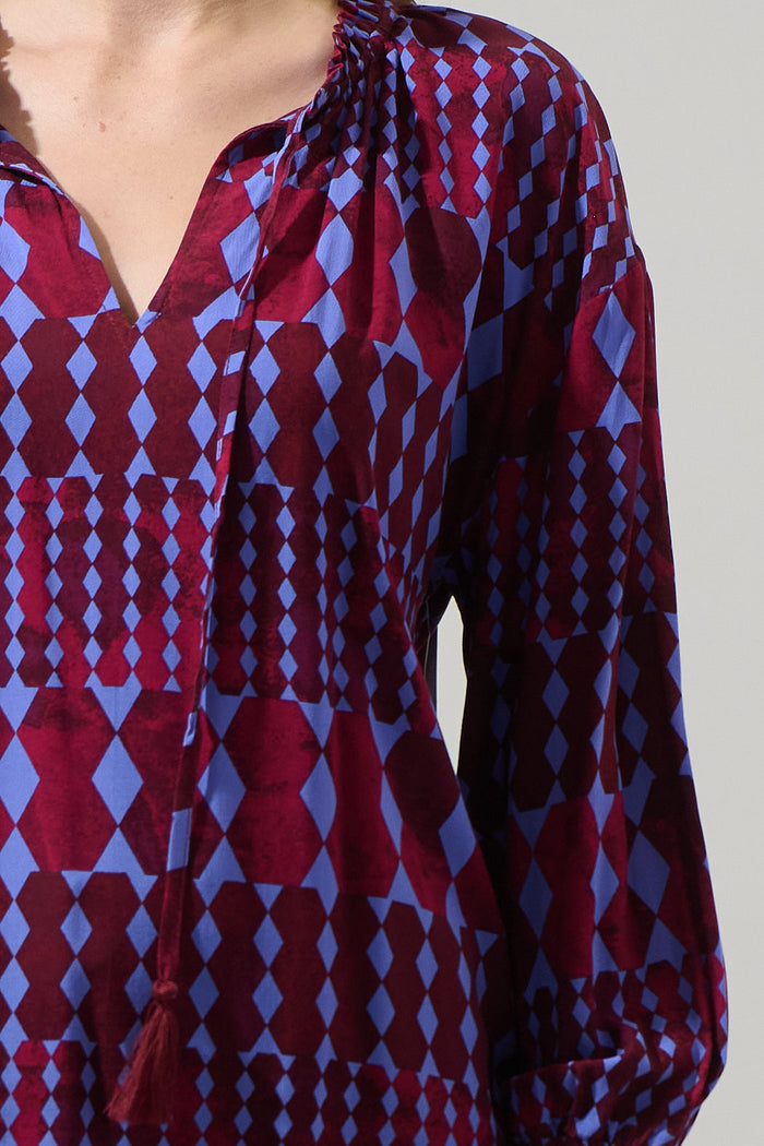Ramsay Abstract Weylin Split Neck Tassel Blouse