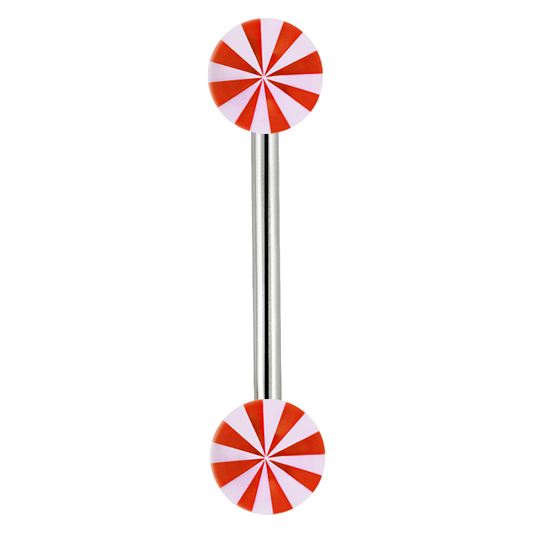 14g Striped Tongue Bar Red Surgical Steel / Red Barbell